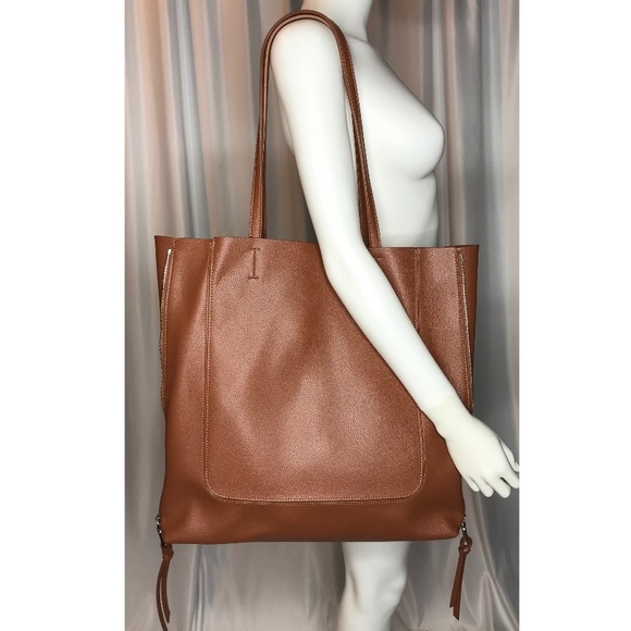 Urban Expressions Olympia Brown Vegan Leather Tote Bag - Picture 2 of 10